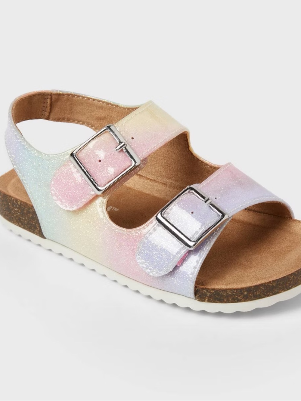 Glitter Rainbow Pastel Buckle Sandals Pink Mint Yellow Toddler Reagan Footbed